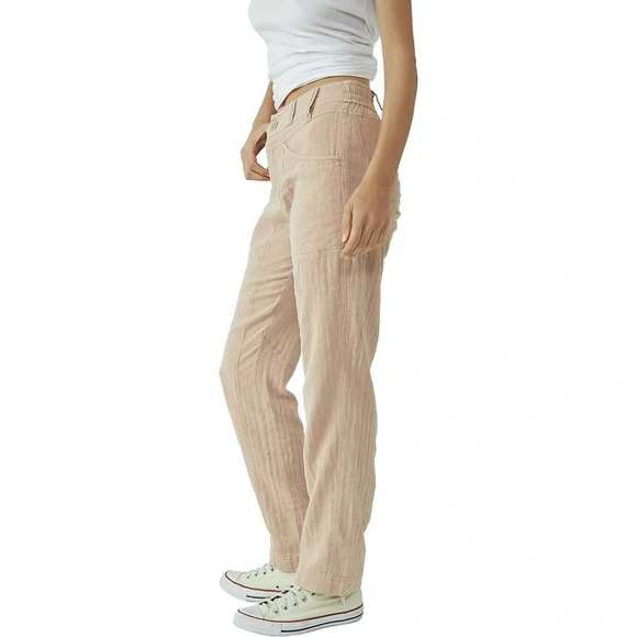 Free People Linen and Cotton Big Hit Slouch Pant in Prosecco. Button Fly. Small - Picture 11 of 15